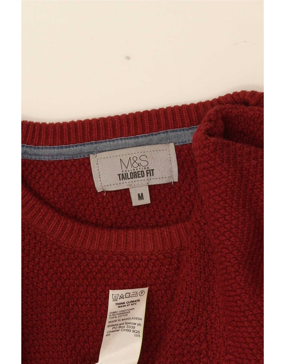 Suéter masculino Marks & Spencer com ajuste personalizado e gola redonda, médio Borgonha