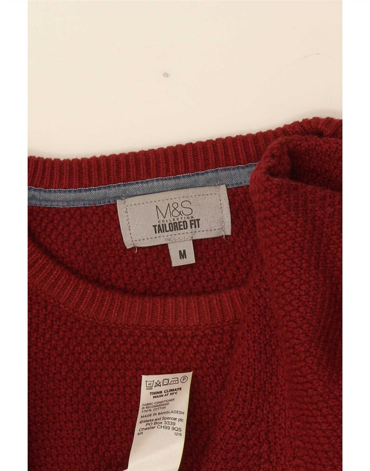 Suéter masculino Marks & Spencer com ajuste personalizado e gola redonda, médio Borgonha