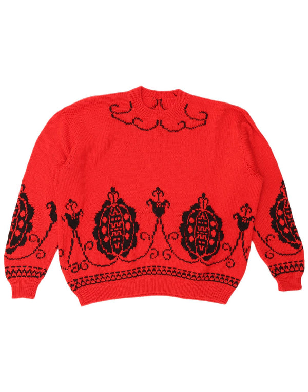 Suéter feminino VINTAGE com gola redonda grande Reino Unido 18 XL Red Fair Isle