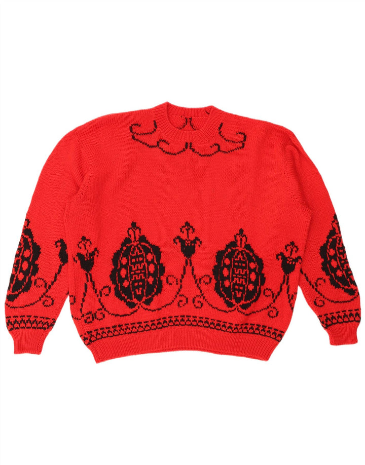 Suéter feminino VINTAGE com gola redonda grande Reino Unido 18 XL Red Fair Isle