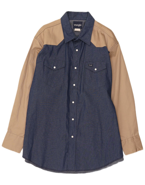 Camisa Wrangler masculina Western Denim 2XL azul colorblock algodão