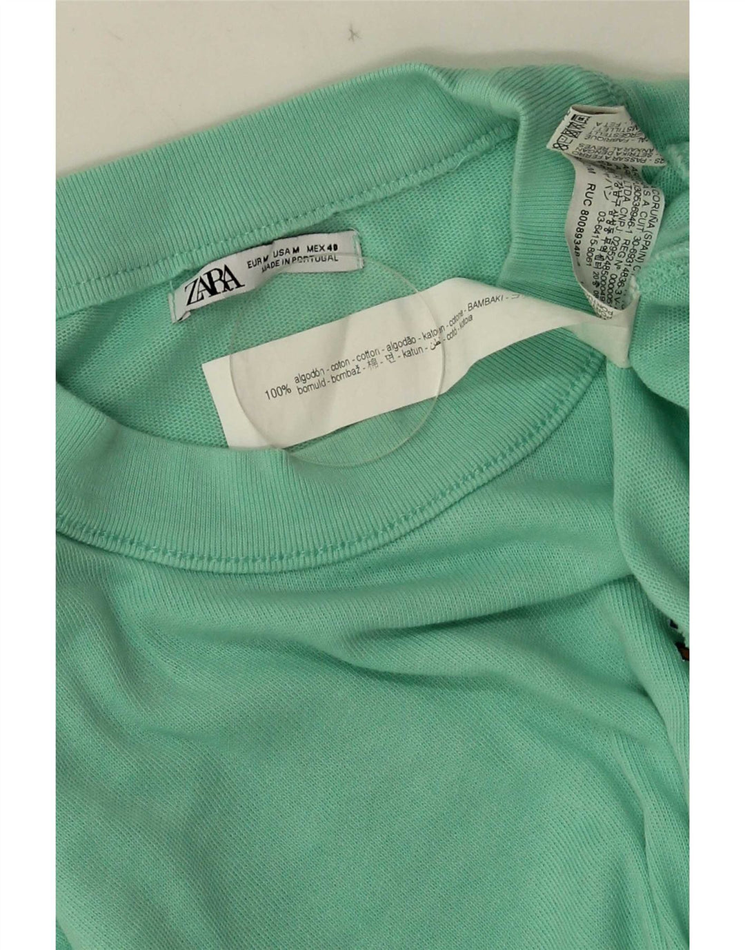 Zara Camiseta masculina gráfica Top médio algodão verde