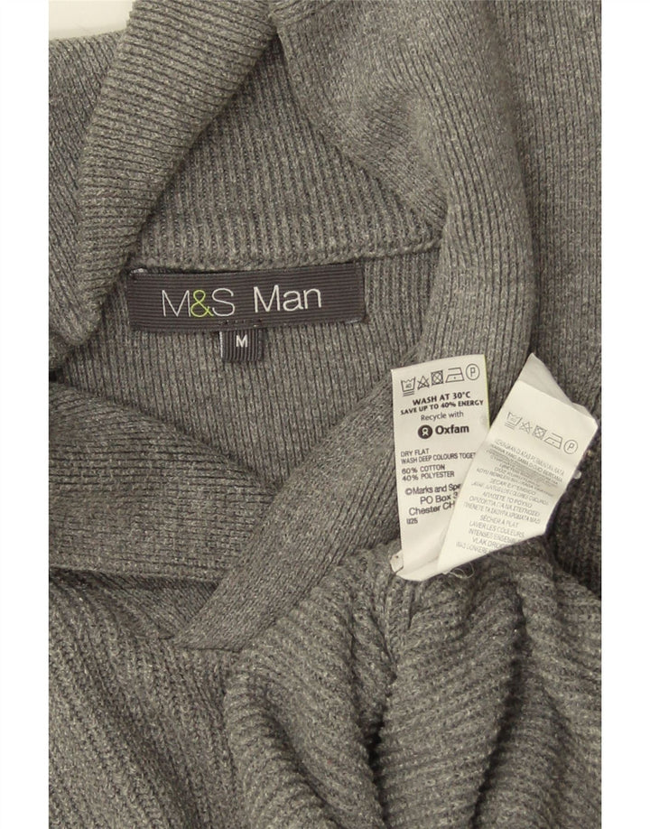 Suéter masculino Marks & Spencer com gola xale e algodão cinza médio
