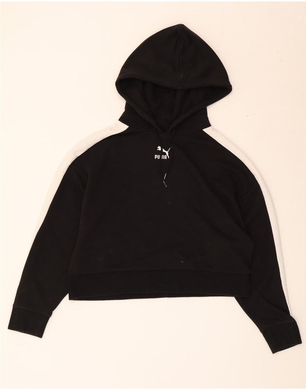Puma Womens Crop Hoodie Jumper UK 14 Médio Preto Colourblock Algodão