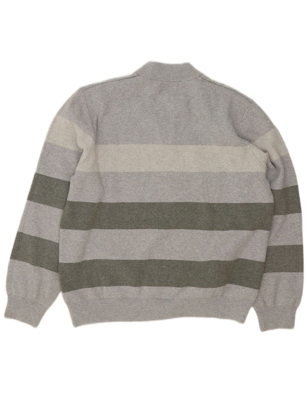 Suéter masculino Marks & Spencer com zíper e gola 2XL algodão listrado cinza