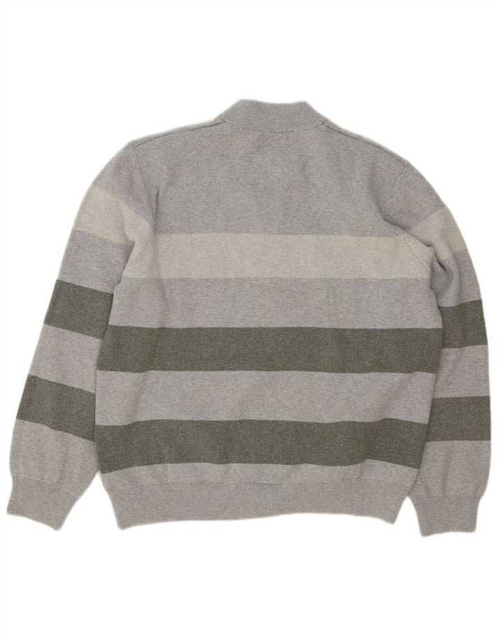 Suéter masculino Marks & Spencer com zíper e gola 2XL algodão listrado cinza