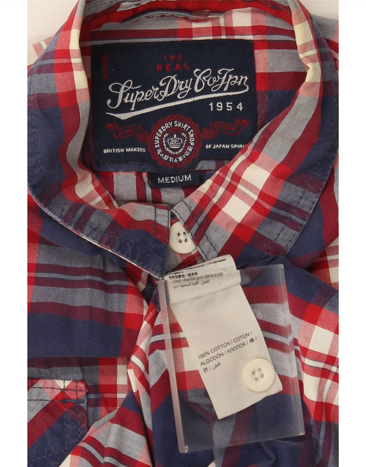 Camisa masculina Superdry de manga curta, algodão xadrez médio azul marinho