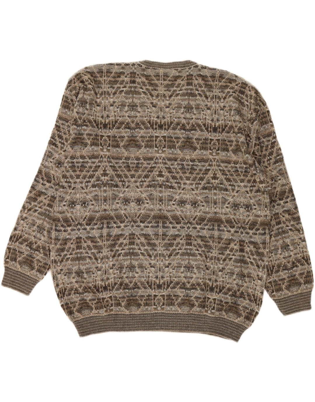 ENZO GOTI Mens V-Neck Jumper Sweater 2XL Brown Geometric Wool Vintage Enzo Goti and Second-Hand Enzo Goti from Messina Hembry 