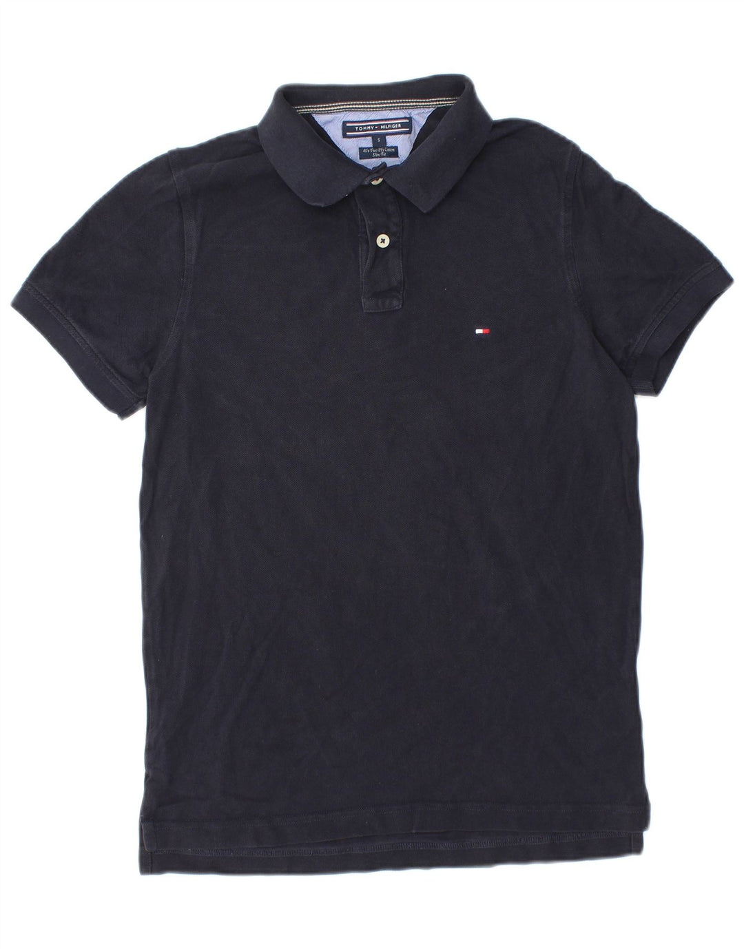 Camisa polo masculina TOMMY HILFIGER slim fit pequena algodão azul marinho