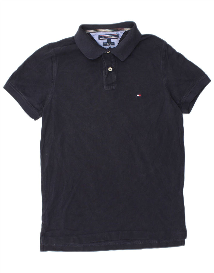 Camisa polo masculina TOMMY HILFIGER slim fit pequena algodão azul marinho