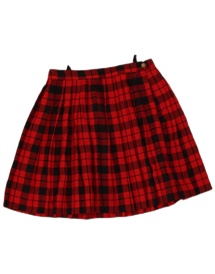 Saia feminina vintage plissada linha A EU 38 médio W28 poliéster xadrez vermelho