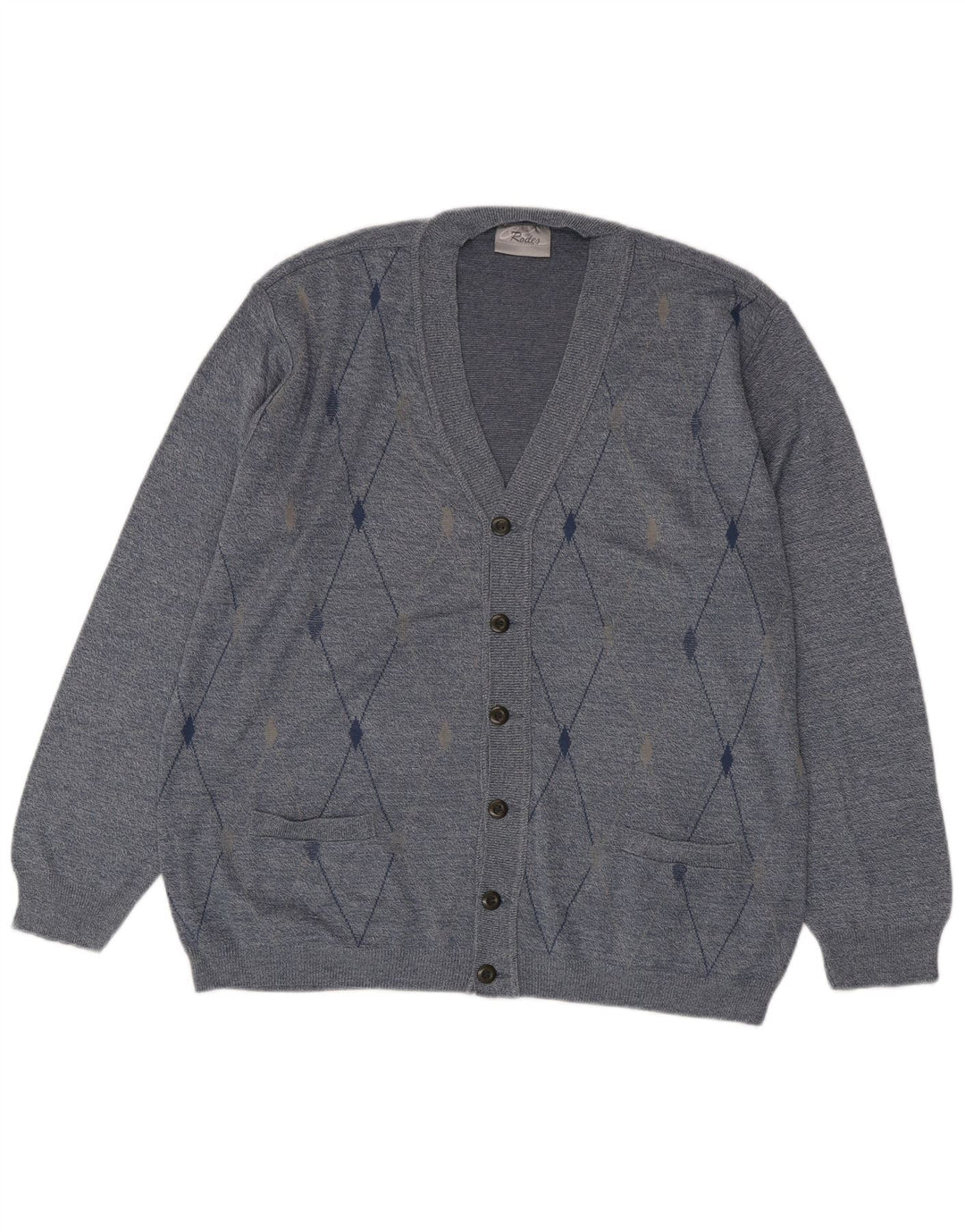 Suéter cardigã masculino Rodes 2XL azul argyle/acrílico diamante