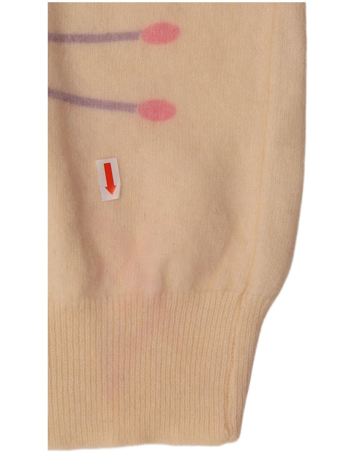 Suéter feminino VINTAGE com gola redonda, Reino Unido 16, grande, branco, geométrico