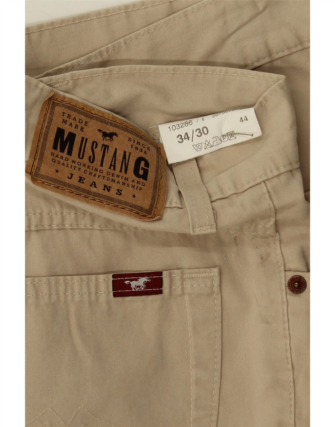 MUSTANG Womens Straight Casual Trousers W34 L30 Beige Cotton Vintage Mustang and Second-Hand Mustang from Messina Hembry 