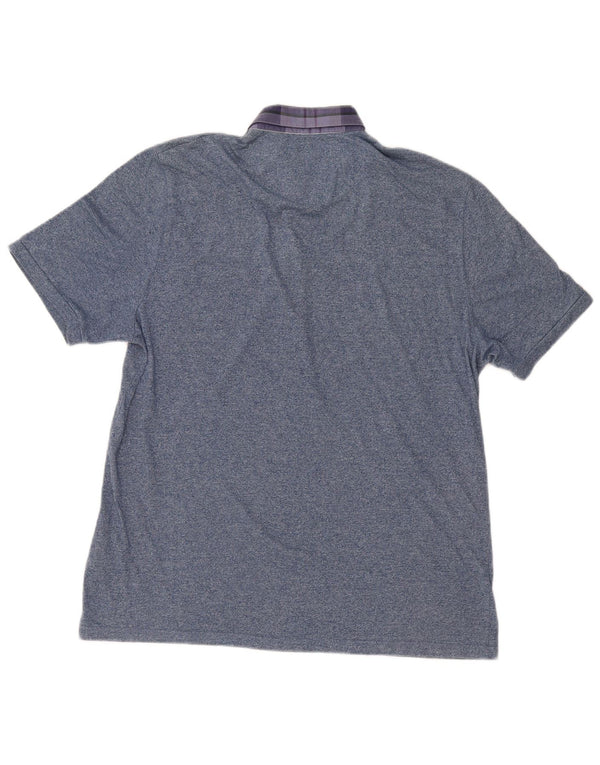 Camisa polo masculina Ted Baker tamanho 6 2XL algodão manchado azul