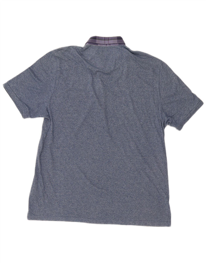 Camisa polo masculina Ted Baker tamanho 6 2XL algodão manchado azul