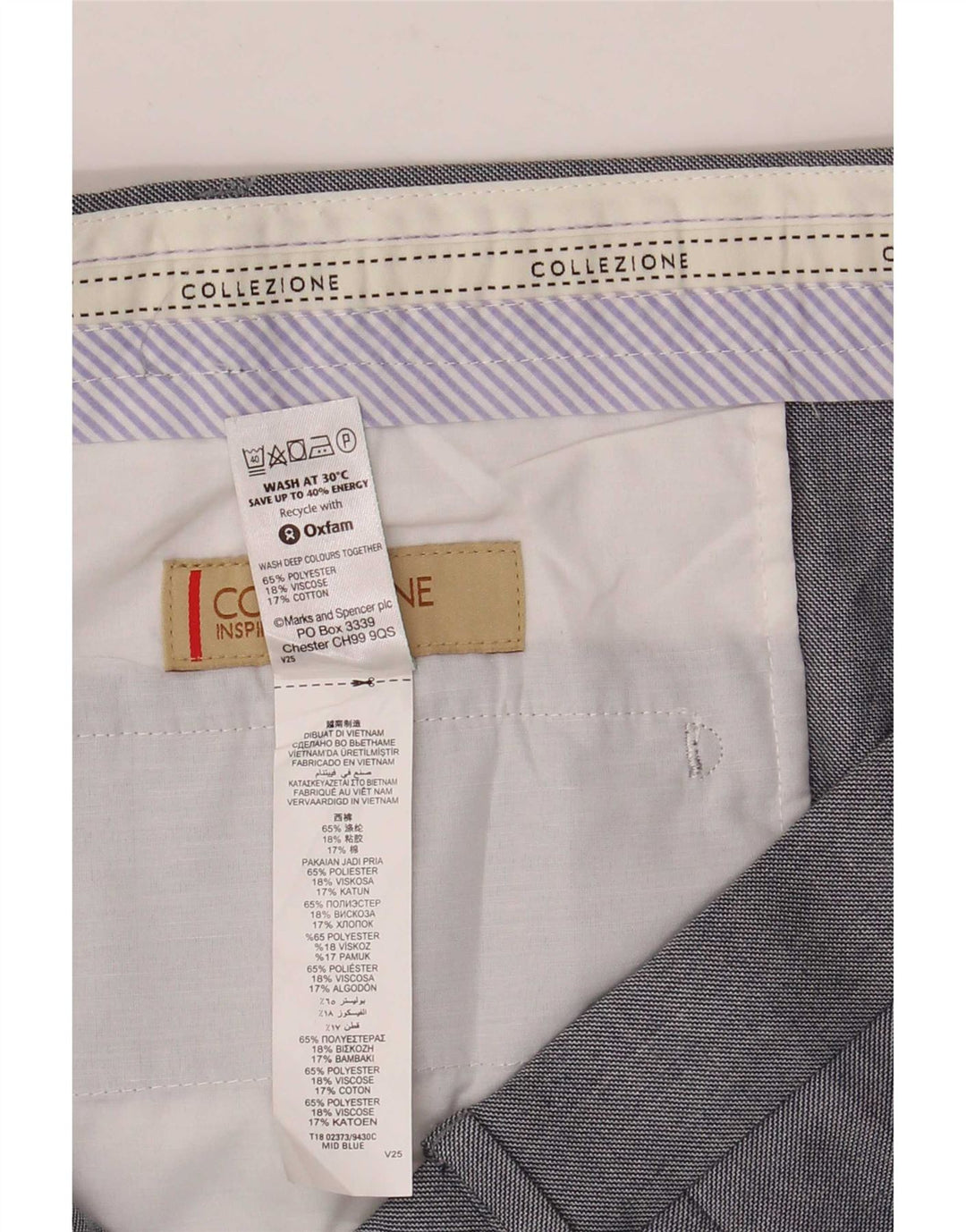 Calça chino reta masculina Marks & Spencer W44 L29 poliéster cinza