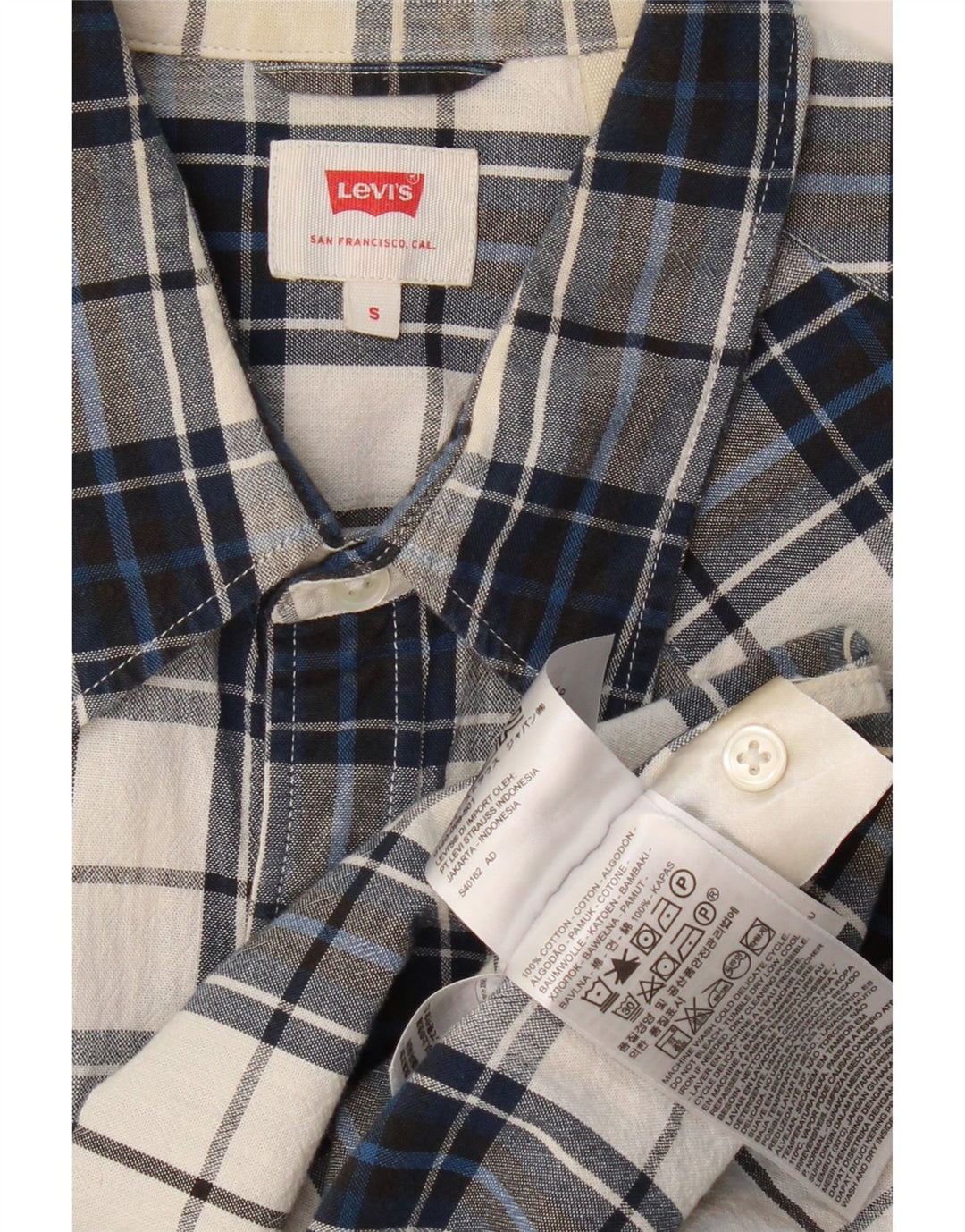 Camisa masculina LEVI'S pequena xadrez azul marinho de algodão