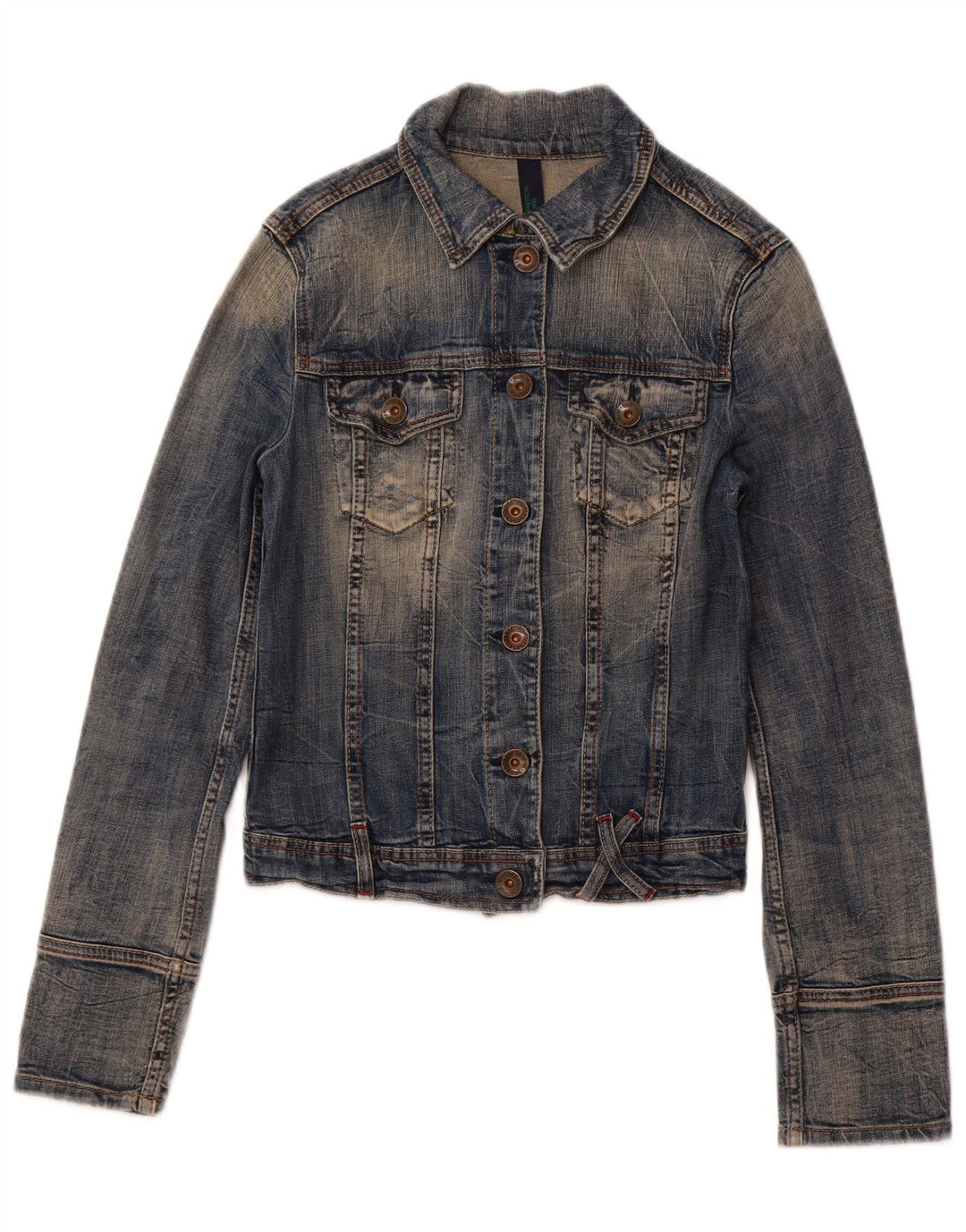 Jaqueta jeans feminina BENETTON UK 10 algodão azul pequeno