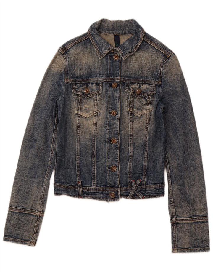 Jaqueta jeans feminina BENETTON UK 10 algodão azul pequeno