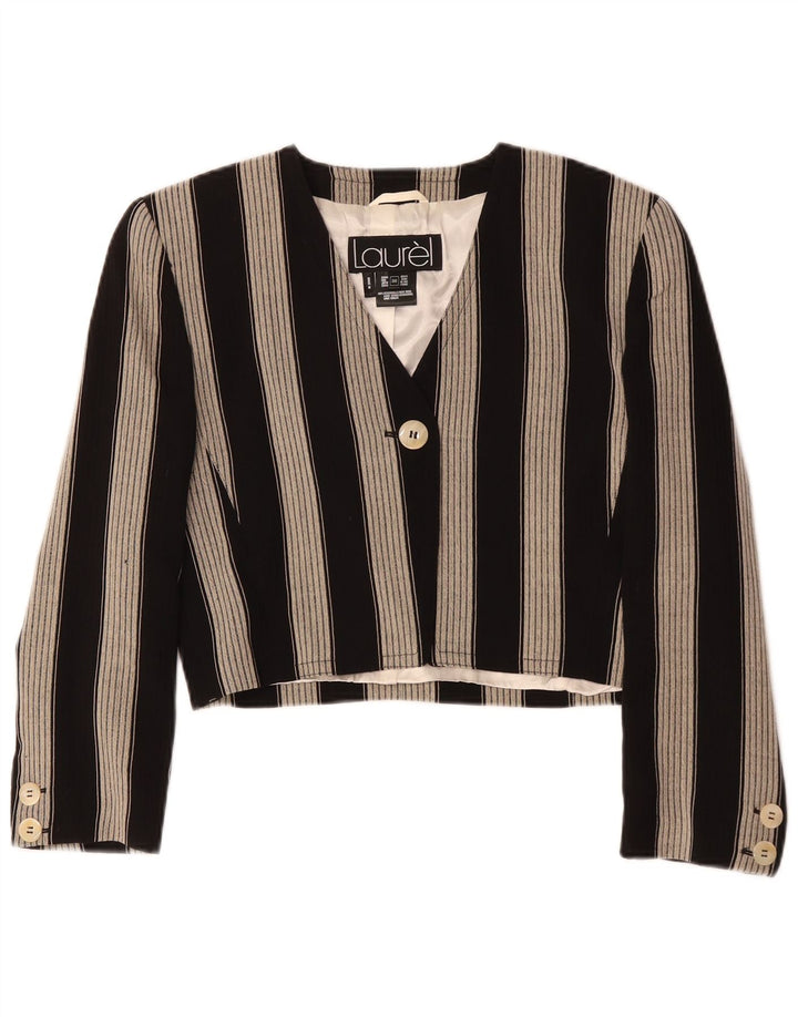 Jaqueta blazer feminina Laurel com 1 botão e corte UE 36 pequena lã preta listrada