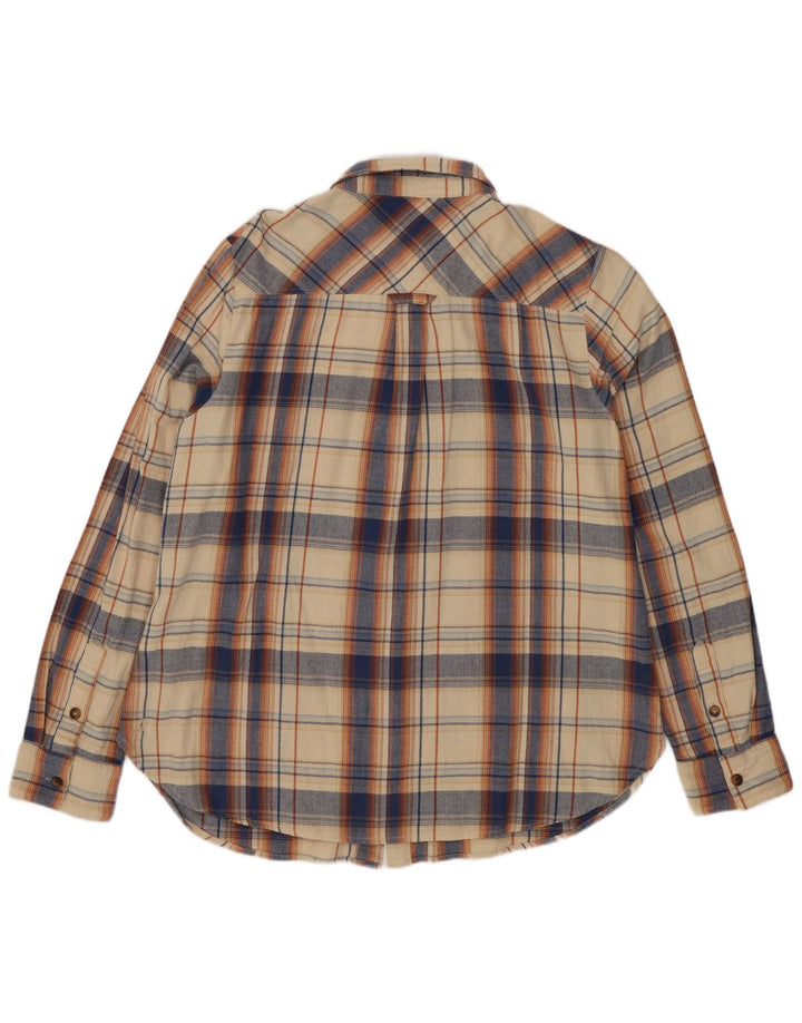 Camisa feminina de flanela Fat Face Reino Unido 14 grande algodão xadrez bege