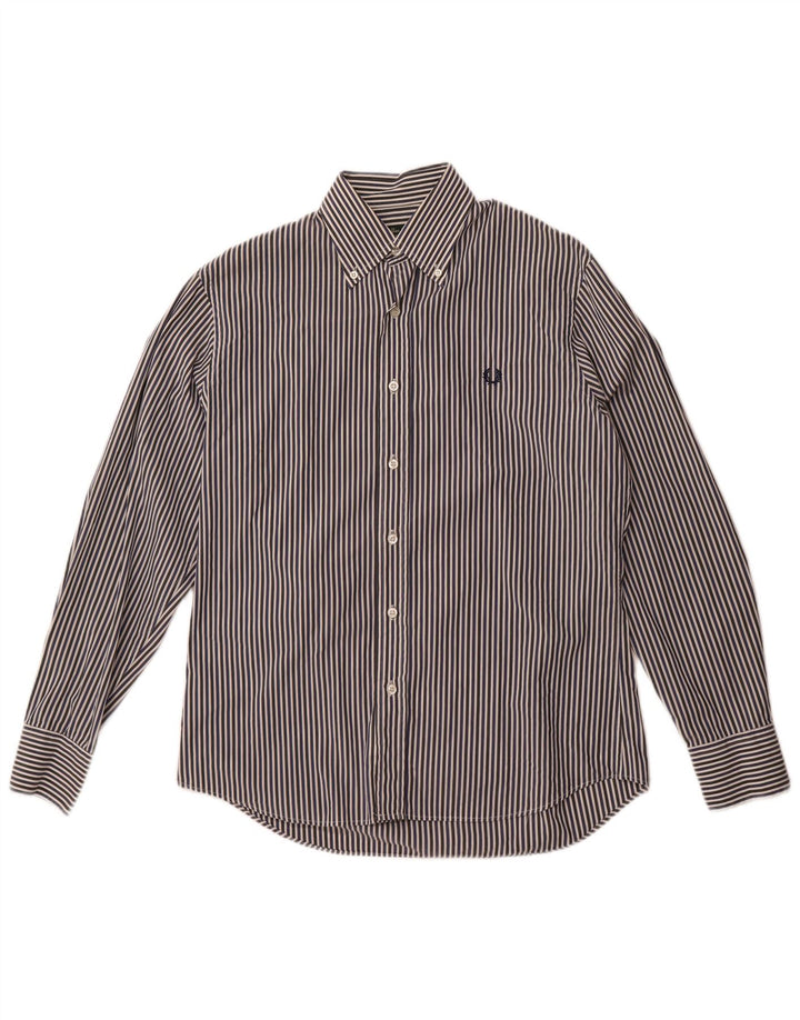 Camisa masculina Slim Fit Fred Perry de algodão listrado azul marinho médio
