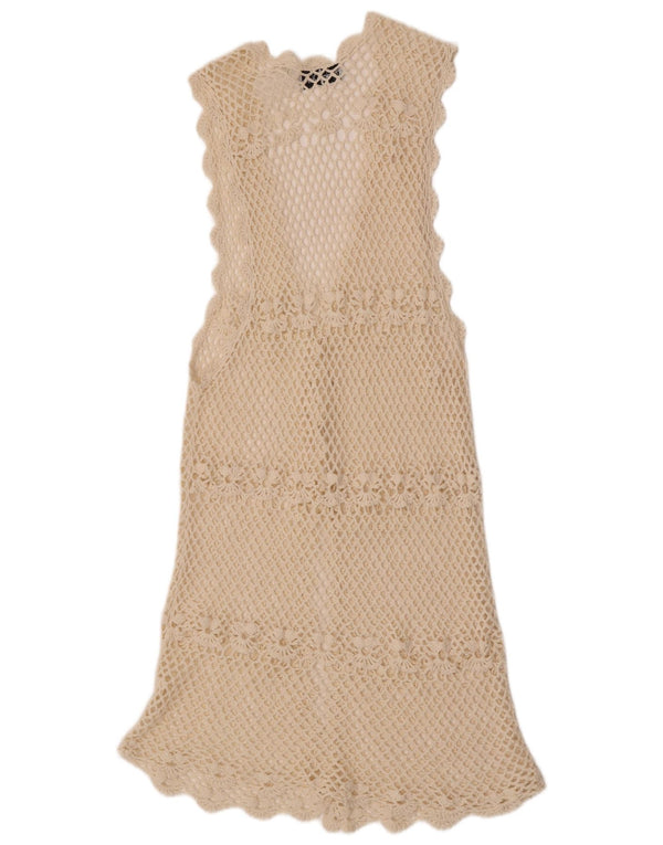 Cardigan de crochê feminino vintage sem mangas UK 14 grande off white