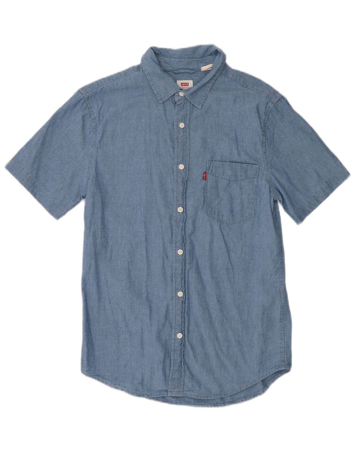 Camisa masculina de manga curta padrão Levi's pequena azul algodão