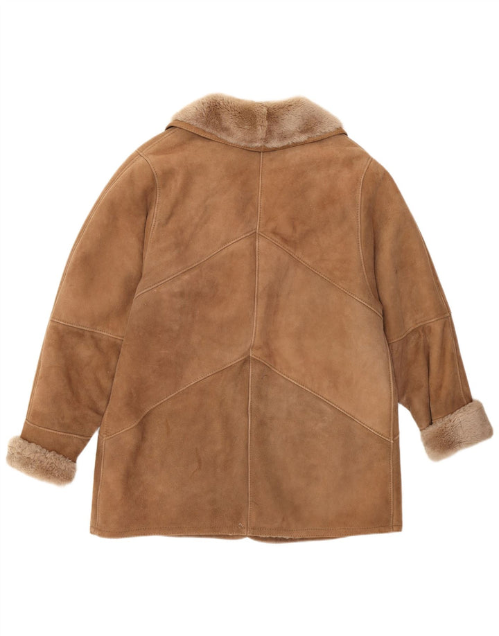Jaqueta Shearling Feminina Vintage Reino Unido 12 Marrom Médio Clássico