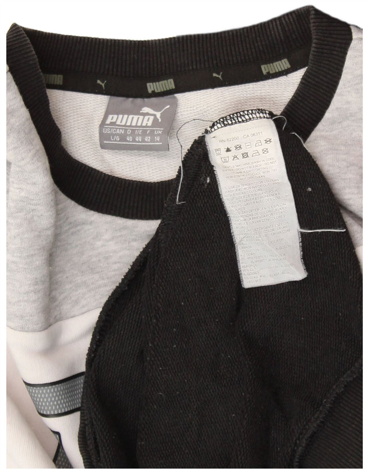 PUMA feminino gráfico moletom jumper UK 14 grande bloco colorido preto