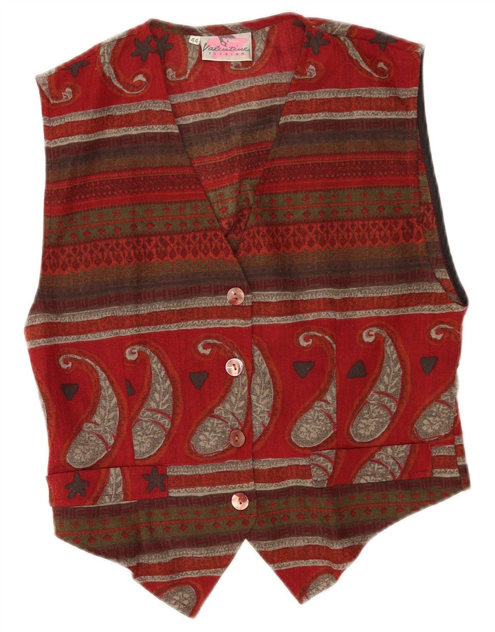 Colete feminino vintage IT 44 médio Borgonha Paisley poliéster