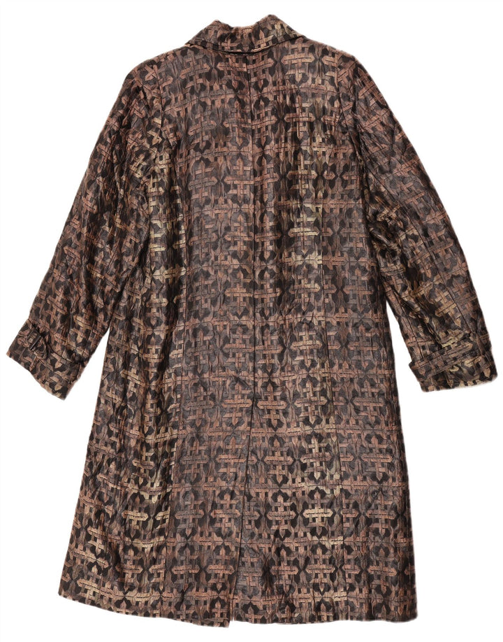 Casaco feminino vintage com peito duplo Reino Unido 14 marrom médio geométrico