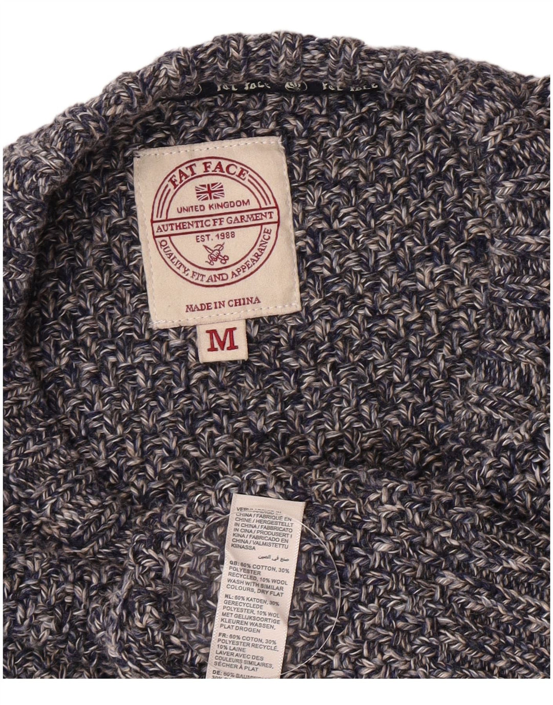 Suéter masculino Fat Face com gola redonda e algodão manchado azul médio