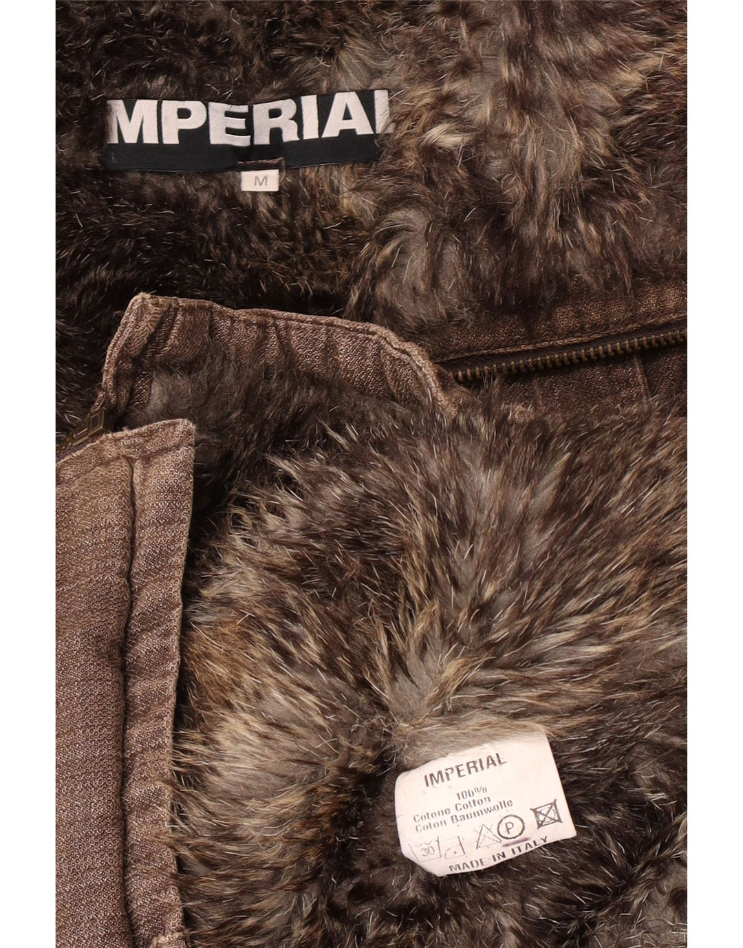 Jaqueta corta-vento masculina Imperial Bomber Shearling Reino Unido 38 algodão marrom médio