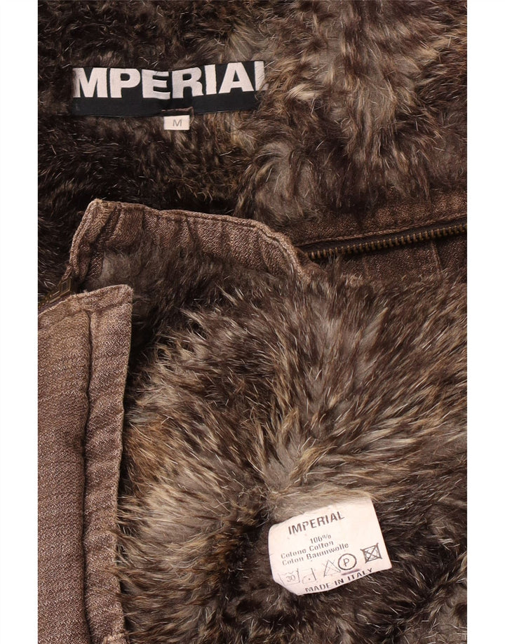 Jaqueta corta-vento masculina Imperial Bomber Shearling Reino Unido 38 algodão marrom médio