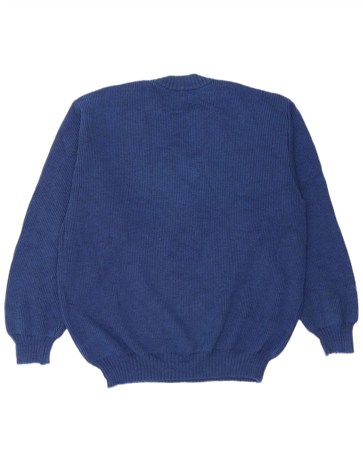 Suéter vintage masculino com gola redonda grande azul Argyle/Diamante