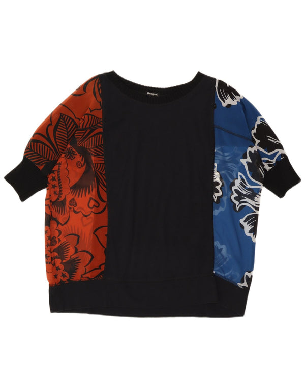 Desigual Camiseta Feminina Oversized Gráfica Top UK 10 Pequena Floral Preta