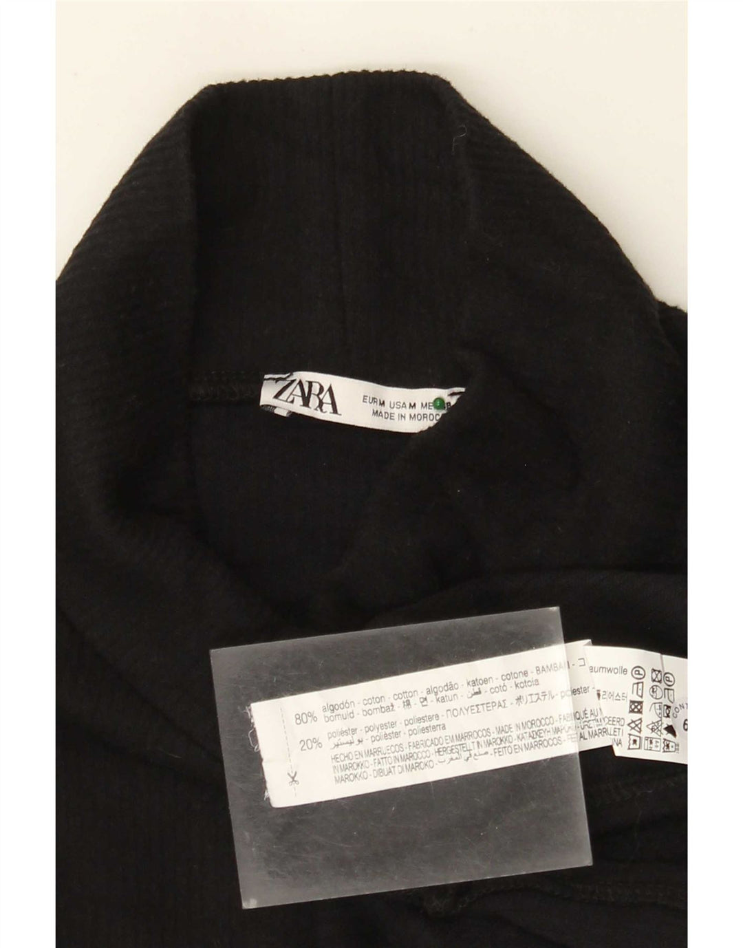 Zara Top feminino oversized manga comprida Reino Unido 14 algodão preto médio