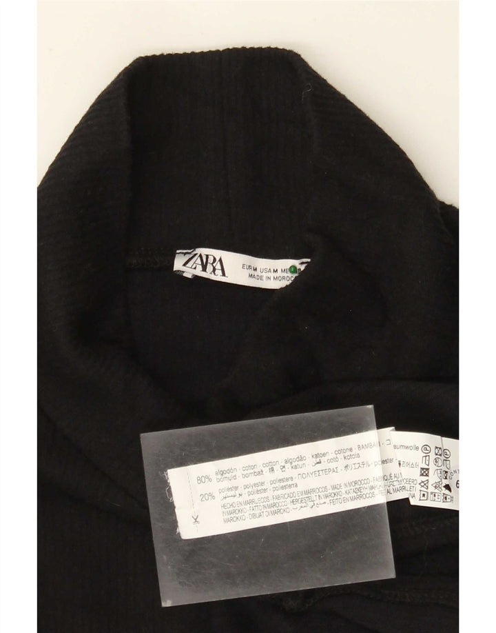 Zara Top feminino oversized manga comprida Reino Unido 14 algodão preto médio