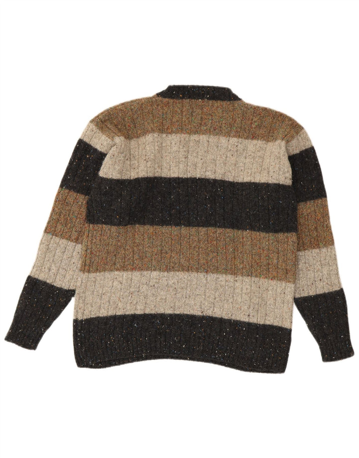 Suéter masculino Trussardi com gola redonda, lã listrada multicolorida média