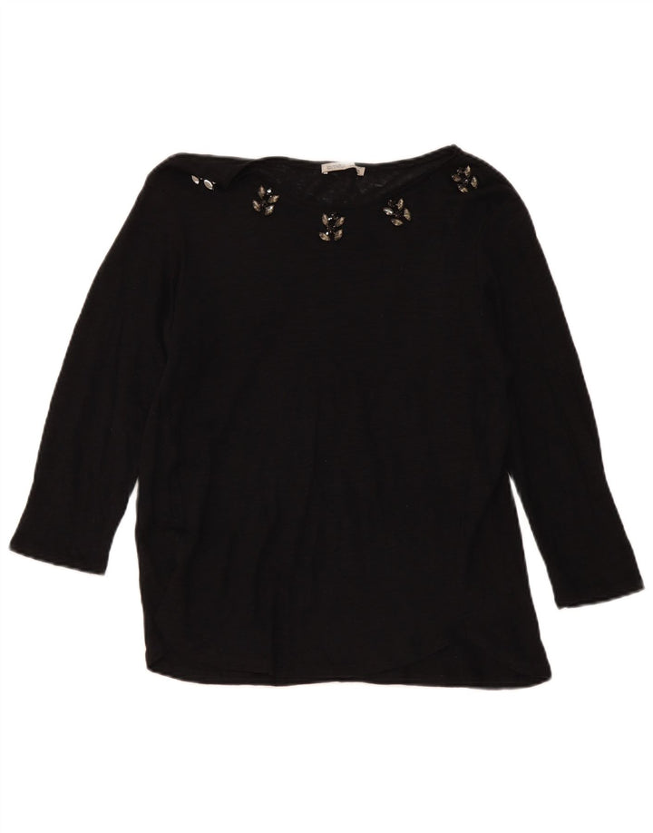 Top feminino Zara manga comprida UK 14 grande preto