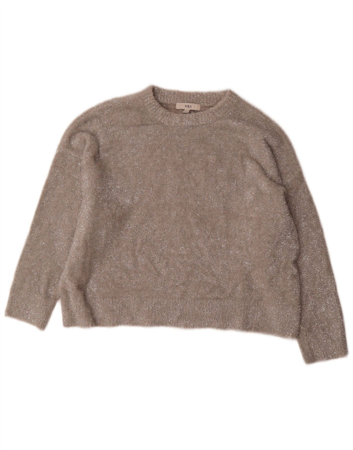 Suéter feminino Marks & Spencer grande com gola redonda Reino Unido 16 grande cinza