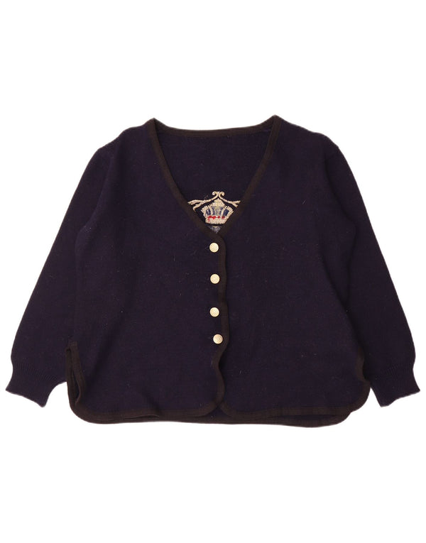 Trussardi Jeans Suéter cardigã feminino gráfico Reino Unido 16 grande azul marinho