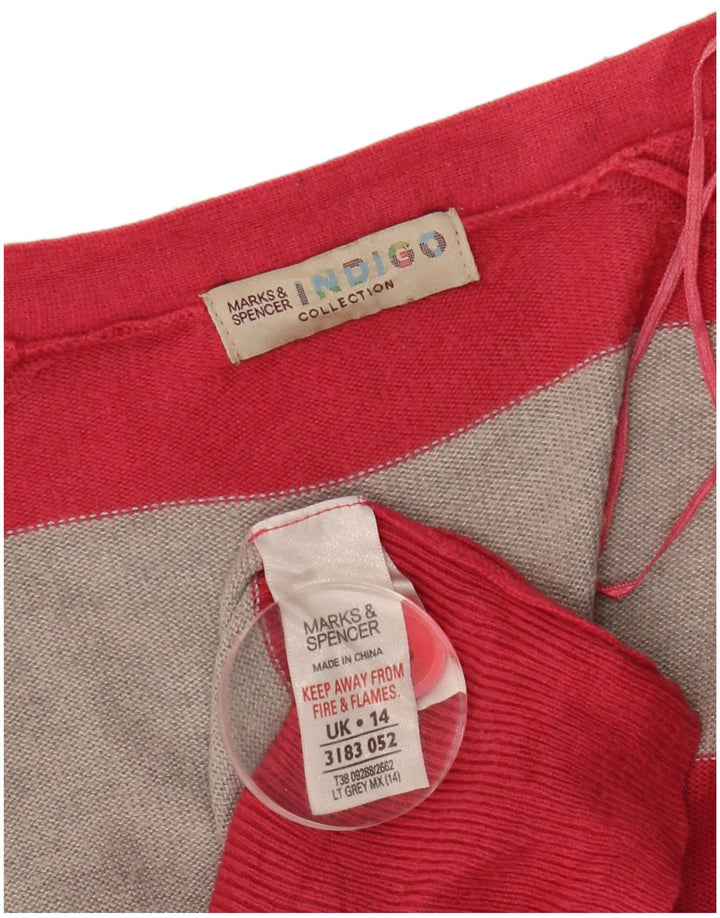 Suéter cardigã feminino Longline Marks & Spencer Reino Unido 14 listrado rosa médio