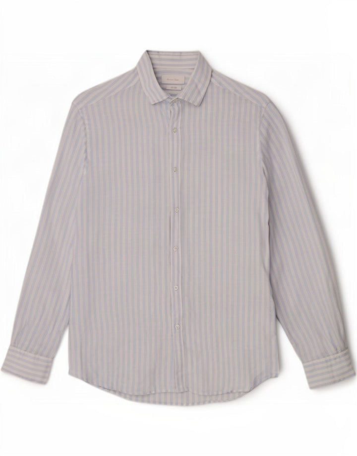 Camisa masculina Massimo Dutti grande linho listrado azul