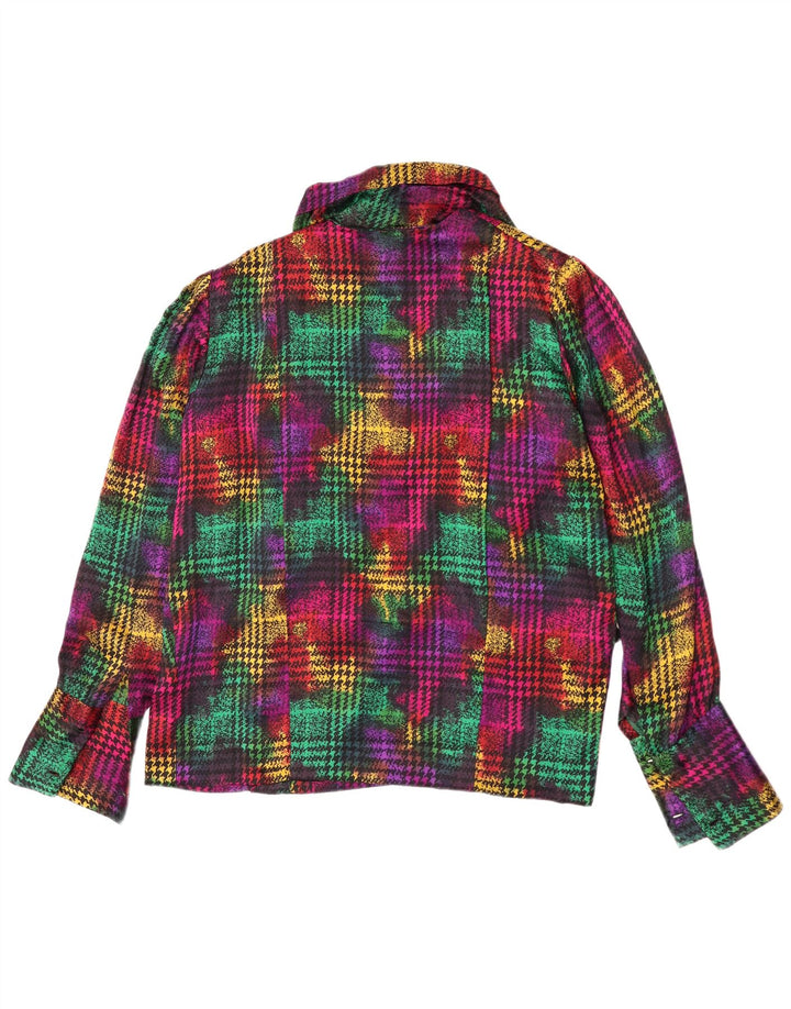 Blusa feminina vintage de manga comprida UK 18 XL Houndstooth multicolorida