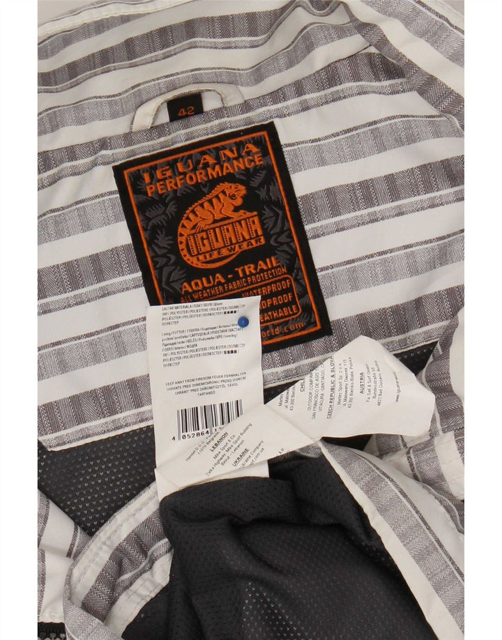 Jaqueta de chuva masculina Iguana com capuz UK 42 XL poliéster listrado cinza