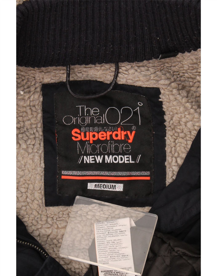 Jaqueta feminina Superdry Sherpa Parka com capuz Reino Unido 14 poliéster azul marinho médio