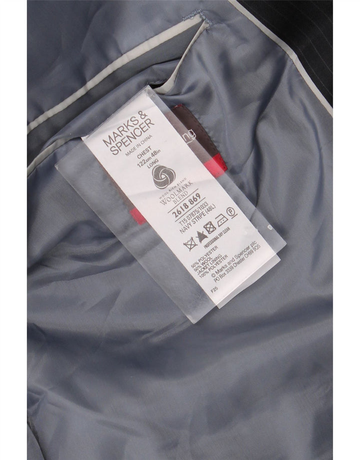 Jaqueta Blazer Longline Masculina Marks & Spencer Reino Unido 48 2XL Riscas Azul Marinho